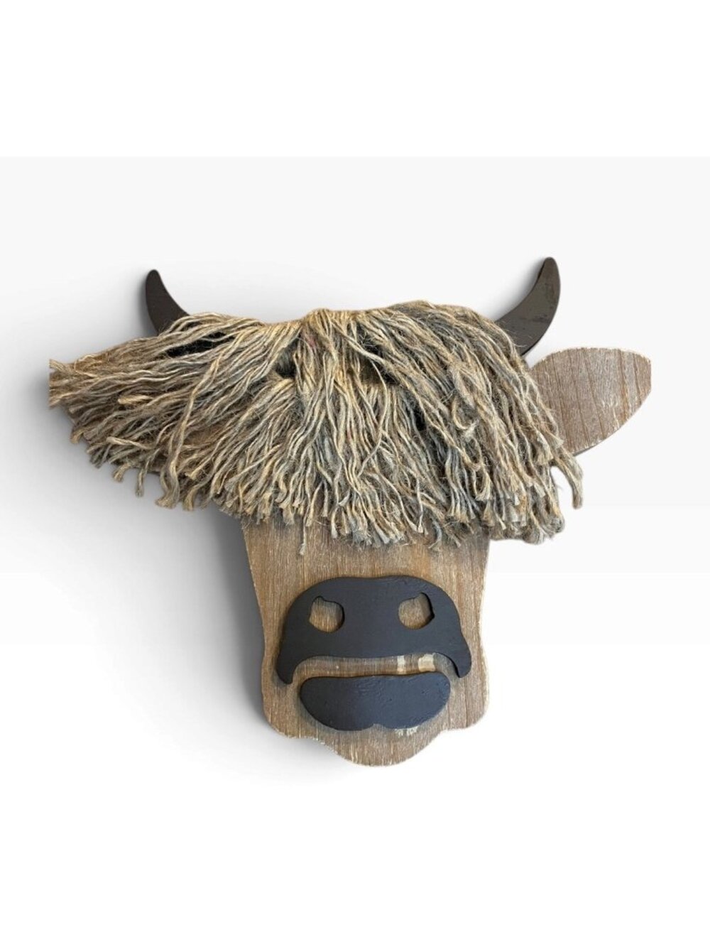 Highland Cow Wood Head Hanging Plaque Wall Decor Wood Twine Hair Farmhouse